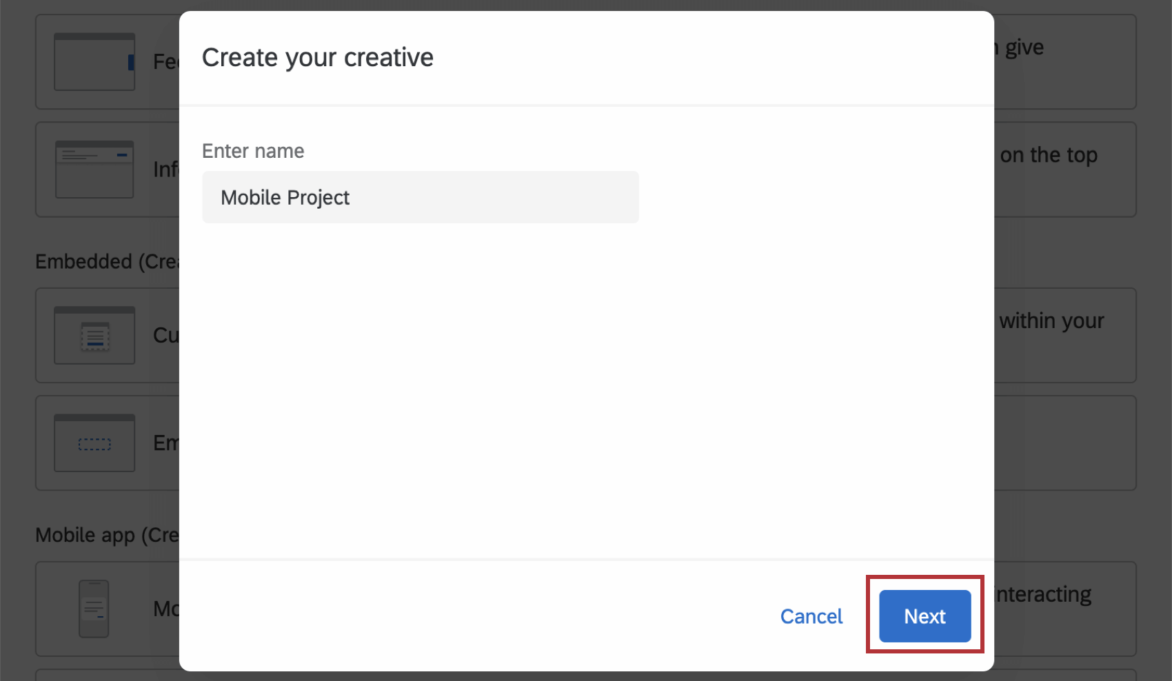 nommer le projet de retour dinformation mobile