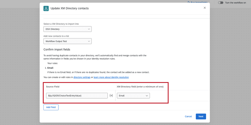 texto transportado sendo usado para salvar corretamente o e-mail