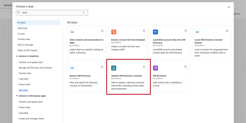 La nueva ventana muestra muchas tareas relacionadas con el xm directory , pero solo está resaltada la que tiene exactamente el mismo nombre