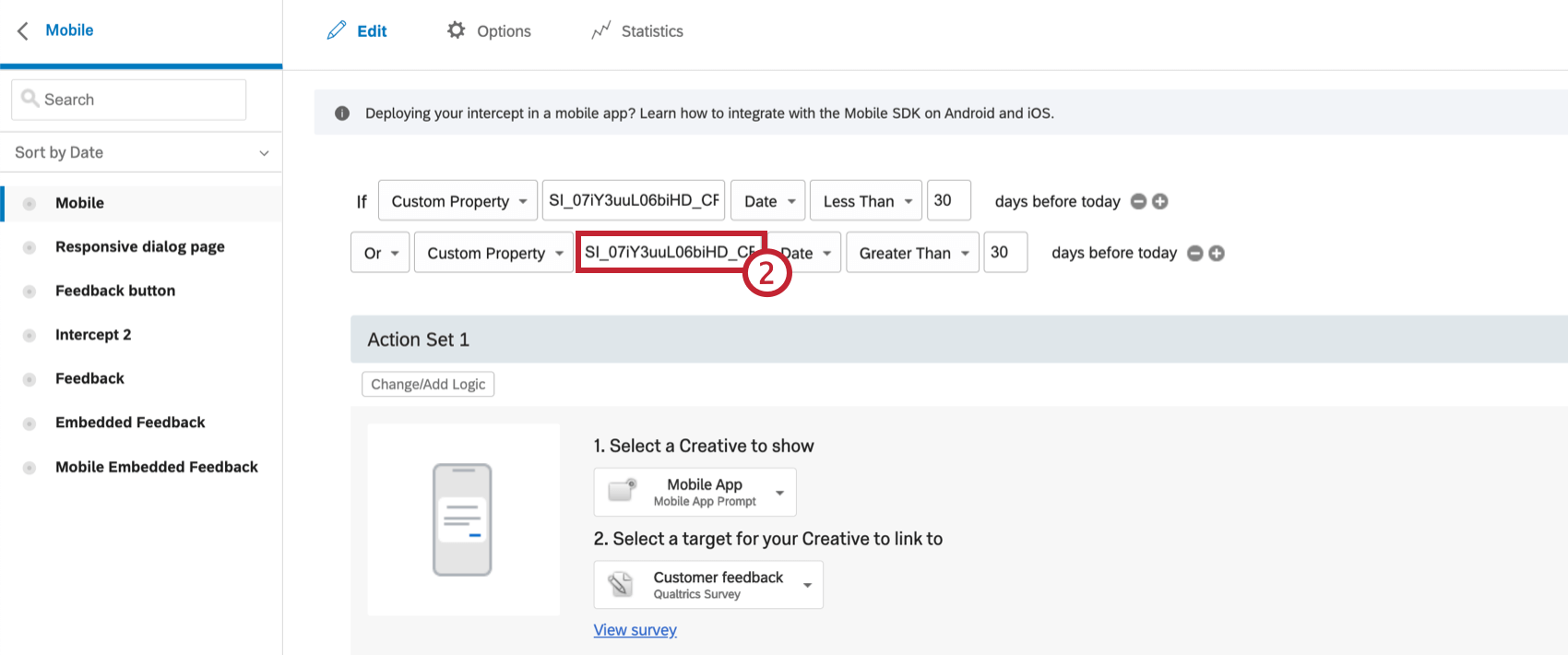 Image of custom property logic for when the second button was clicked