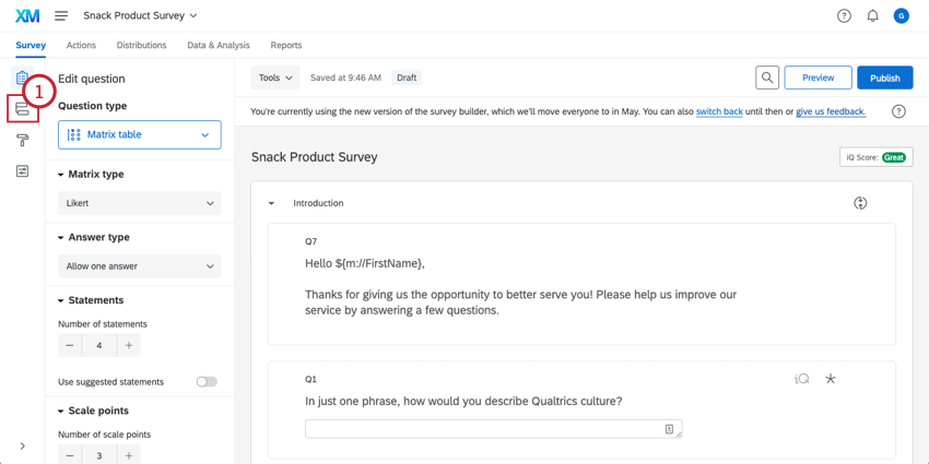 Survey with the Survey flow highlighted