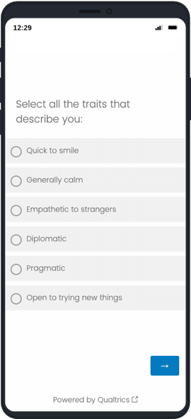 die Multiple Choice der vertikalen Liste, die auf einem mobilen Gerät angezeigt wird