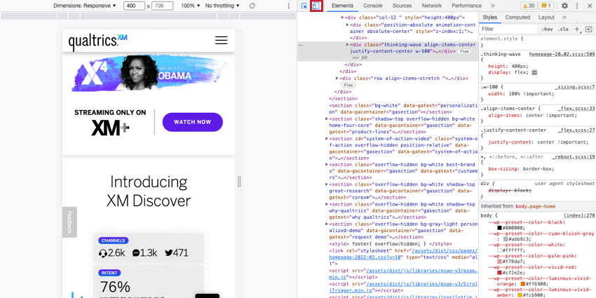 The Toggle Device Toolbar is highlighted in the top left corner of the Developer Tools in the web browser