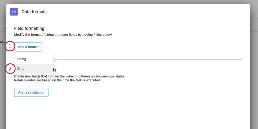 clicando em adicionar um formato e depois em data