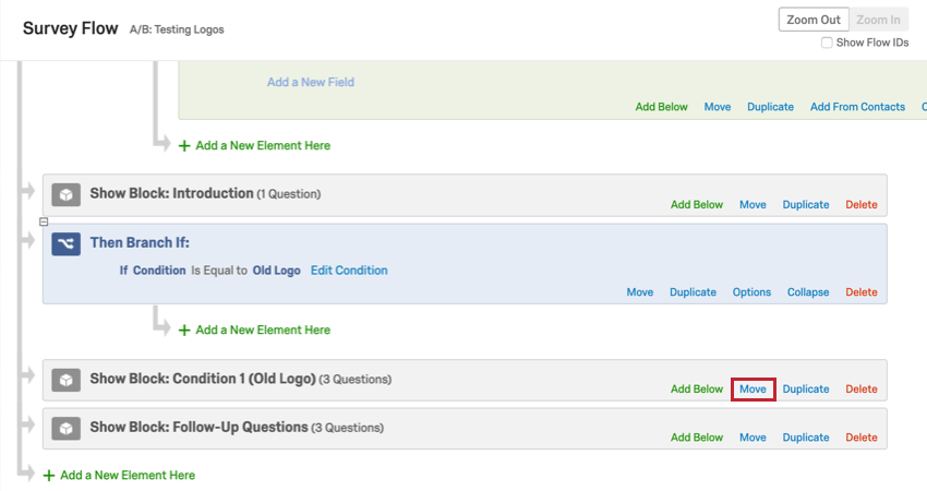 Botão Mover à direita do bloco