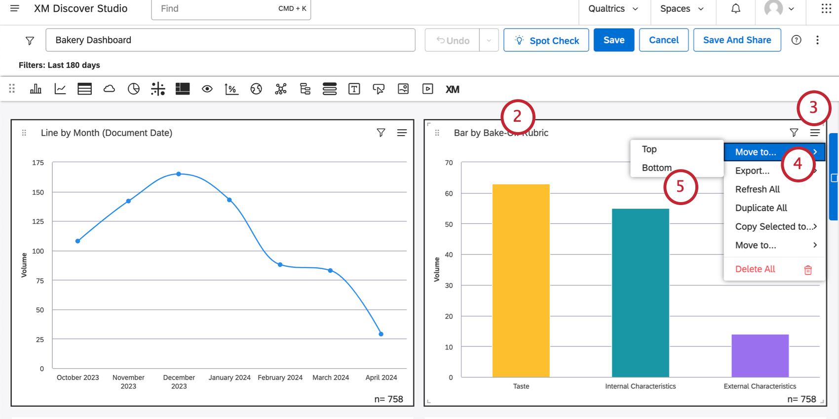 Two widgets are selected and the move menu is open