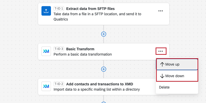 using the options menu to move a task up or down