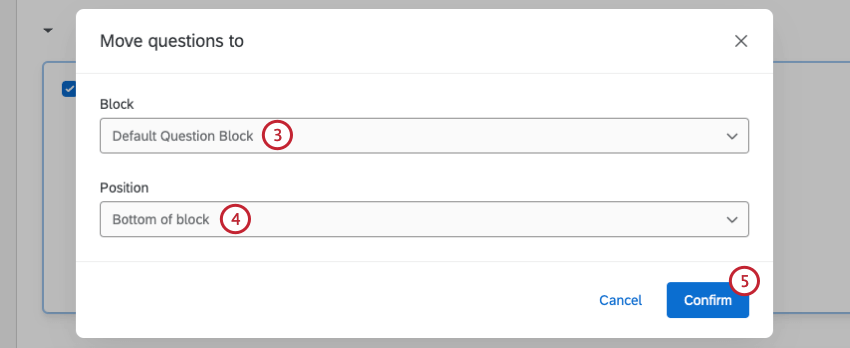 selecionar um novo bloco para mover as perguntas