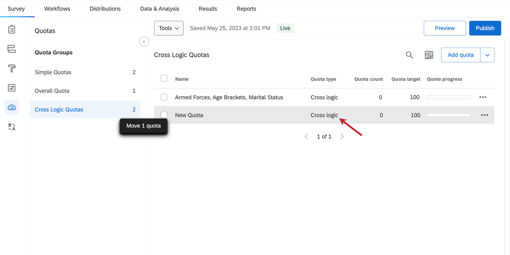 Arrastar uma cota para um grupo