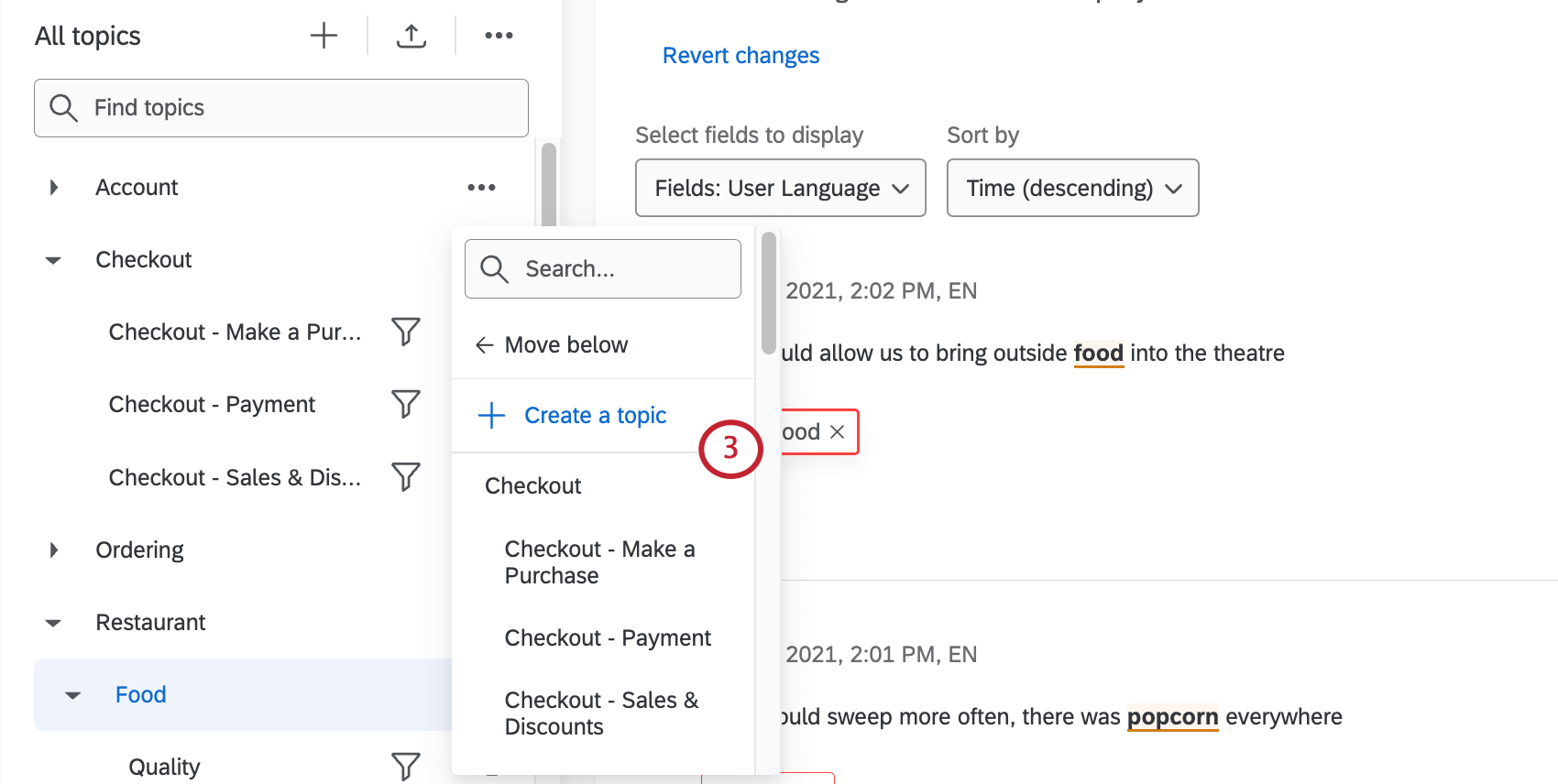 Si apre un nuovo menu in cui è possibile selezionare una nuova posizione