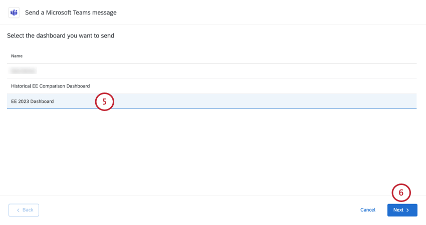 selecting the dashboard to invite participants to