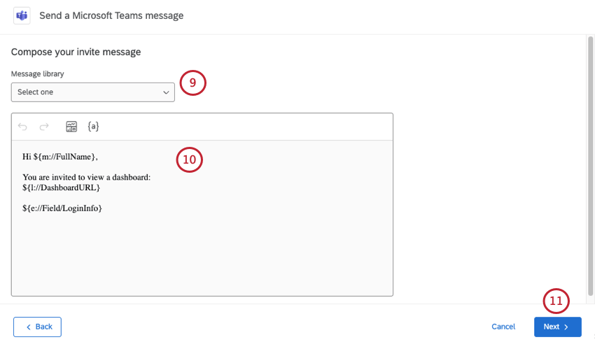 choosing and editing a dashboard invite message