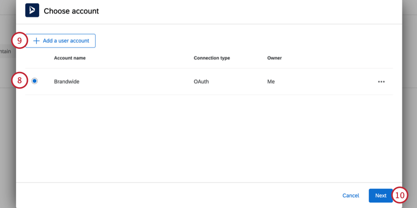 selezionare un account dinamico da utilizzare o aggiungerne uno nuovo