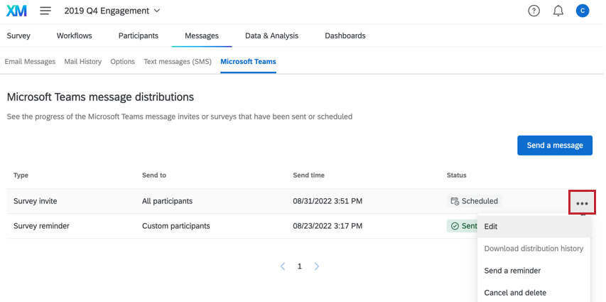 clicking the three dot options menu to the right of a distribution