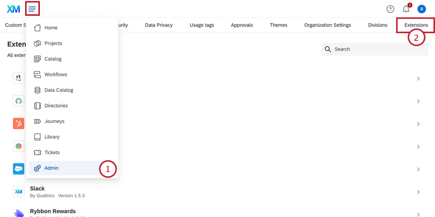 facendo clic sul menu di navigazione in alto a sinistra e poi sulle estensioni