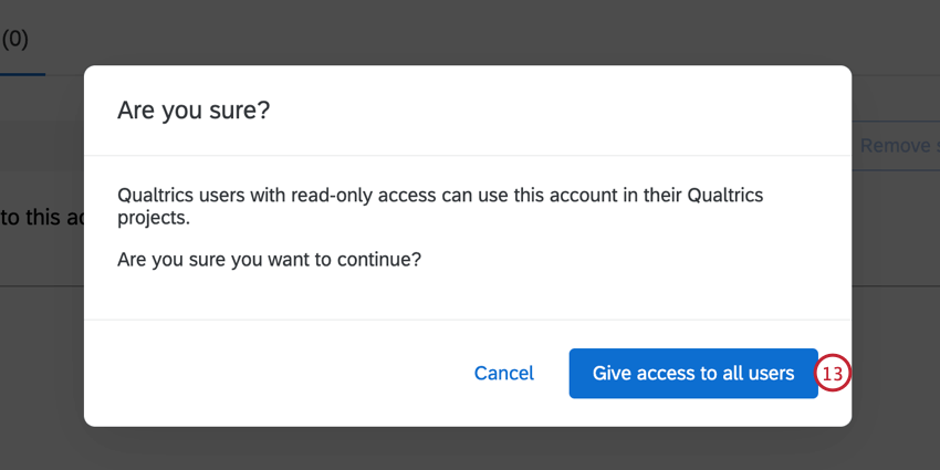 clicking the "give access to all users" button to confirm