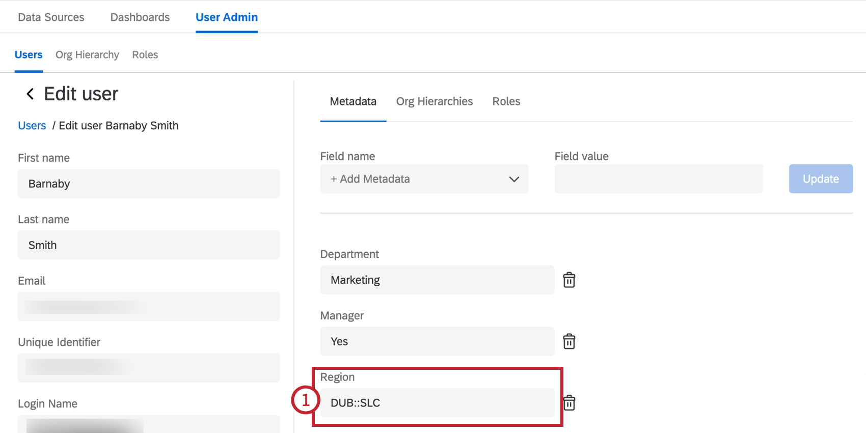 un utente con più valori per lattributo Regione