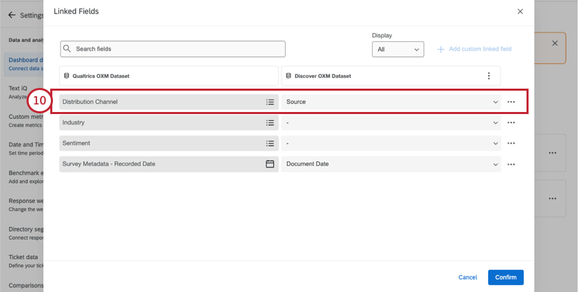 リンクされたフィールドエディタの行数