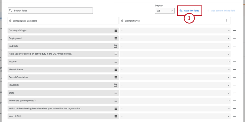auto-link fields button at top of linked fields window