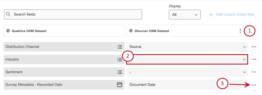 highlighted options in the linked fields window