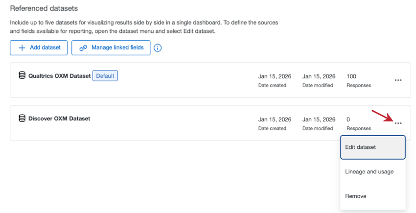 3 dots next to a dataset clicked. shows the following options
