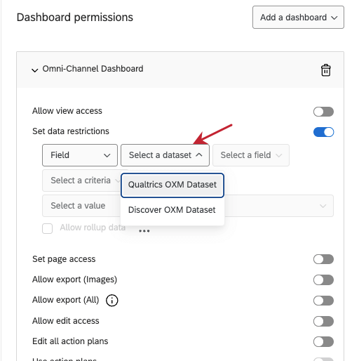 editar as permissões dashboard uma função; definir restrições de dados; definir conjunto de dados se as restrições forem baseadas em campos