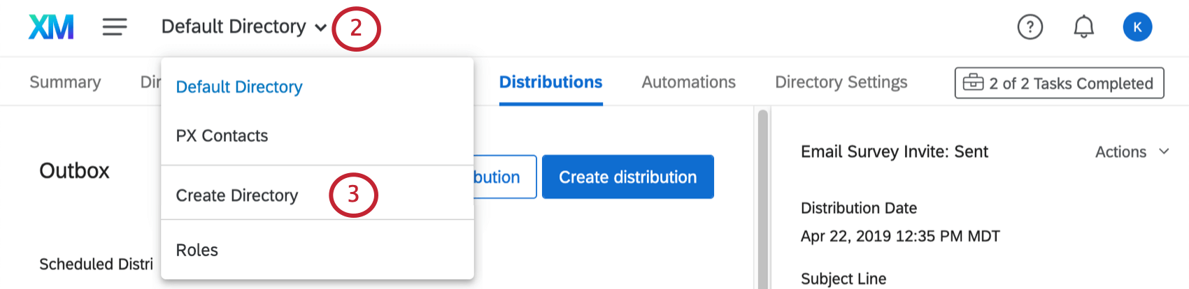 Clicking toolbar top-left and selecting last option, Create Directory in blue