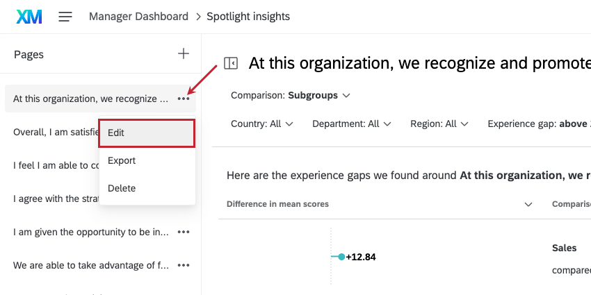 en cliquant sur "edit" sur la côte à côte de la page de linsight