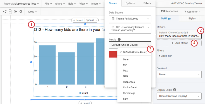 Selecting metrics from a dropdown