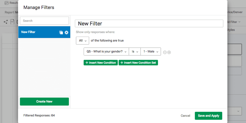 Manage filters window