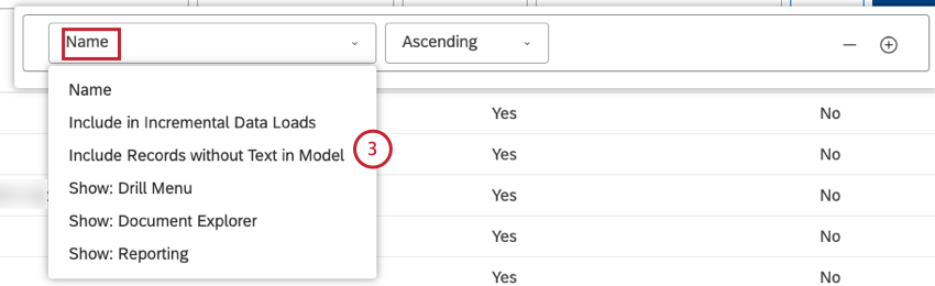Use the sort options builder to define sorting conditions.