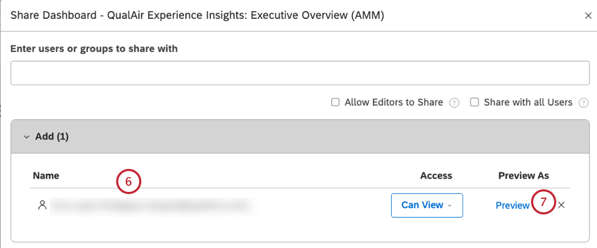 Localize o endereço de e-mail selecionado na seção Add (Adicionar). Clique no link Preview (Visualizar) avançar do e-mail do usuário.