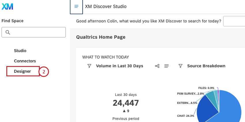 Designer nel menu laterale