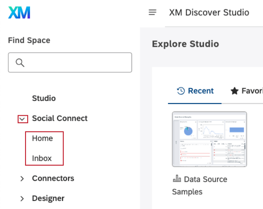 conexão social no menu lateral