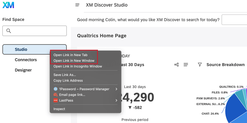 Studio im Seitenmenü