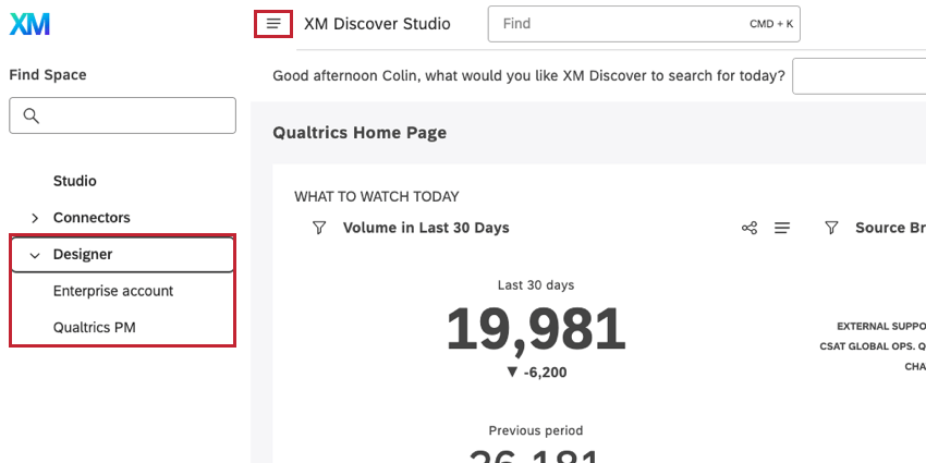 clicking the navigation menu in the top left and choosing Designer