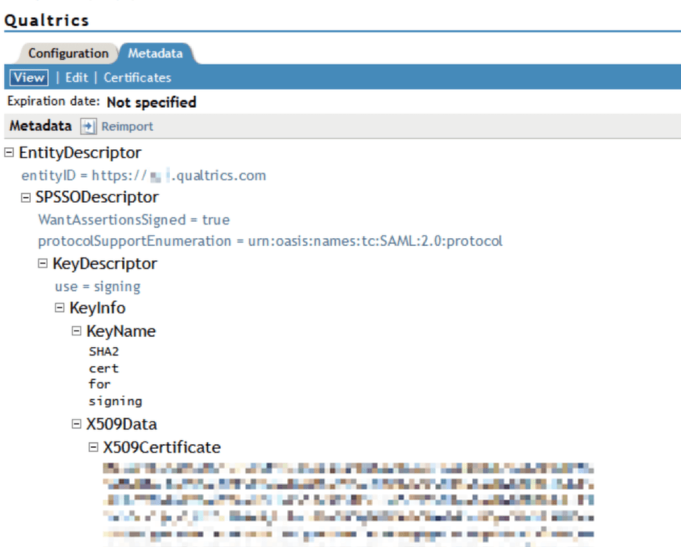 Imagem da configuração de Metadados para o NetIQ