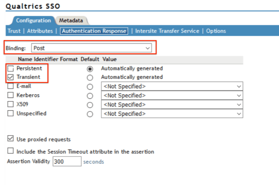 Image de la section Réponse d’authentification de la configuration NetIQ