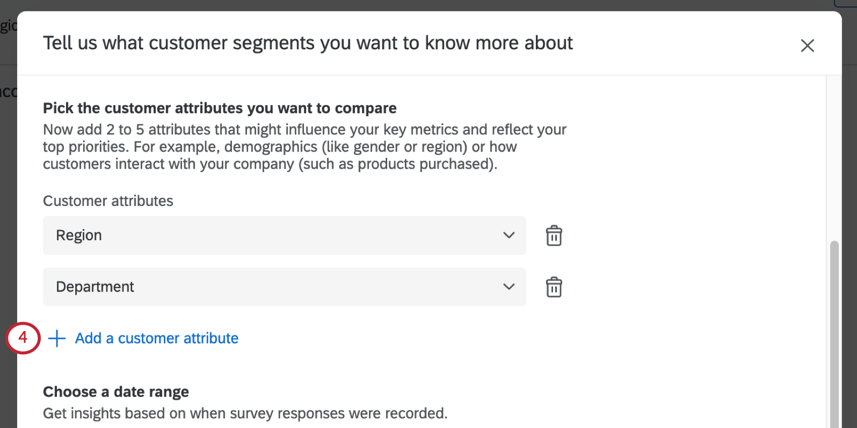 Shows a modal that says, pick the customer attributes that you want to compare
