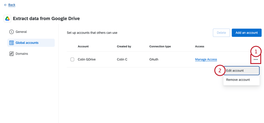 clicar no menu de opções e selecionar editar conta