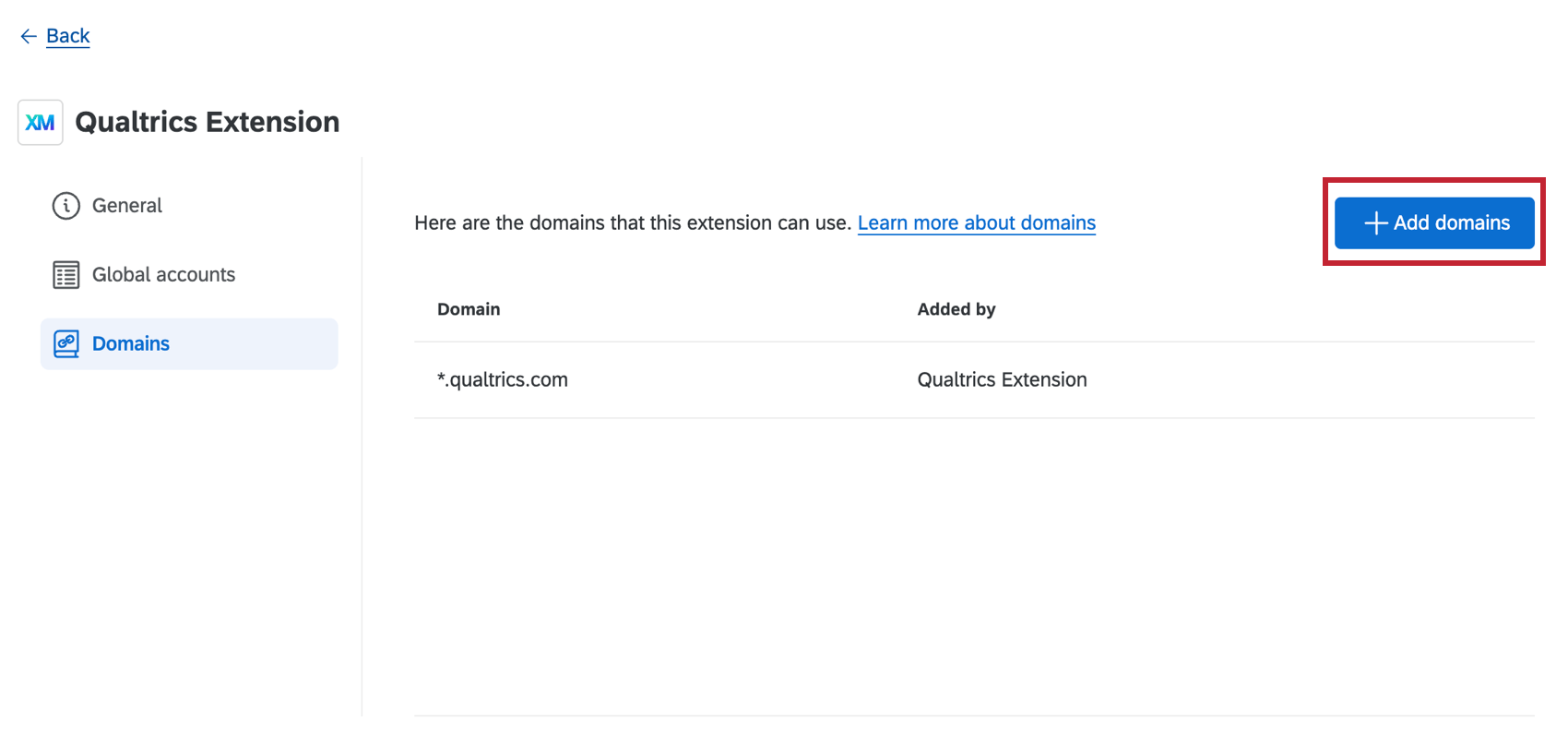 klicken Sie auf Domains für eine Erweiterung hinzufügen