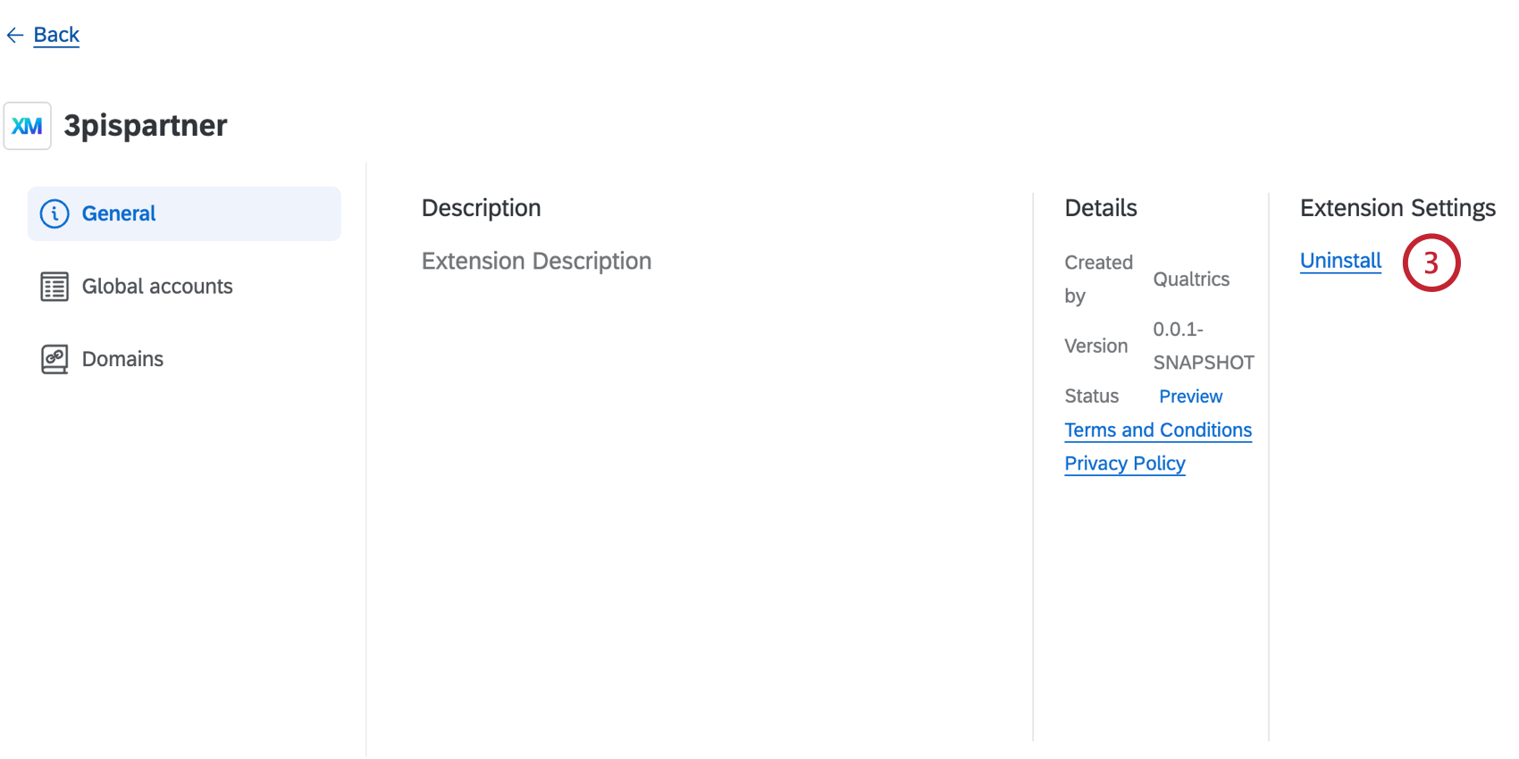 cliccando su disinstalla per unestensione installata