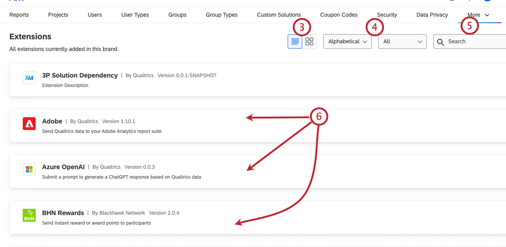 filtering and searching for the desired extension and then selecting it