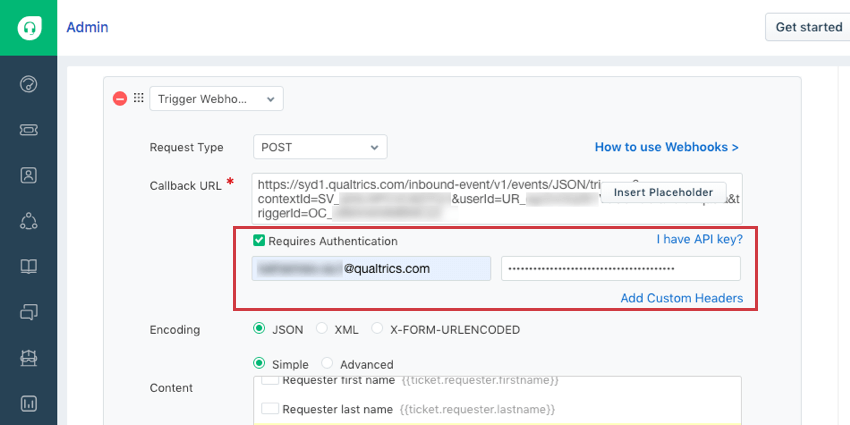 Basic authentication - requires auth was selected and aforementioned info was filled in