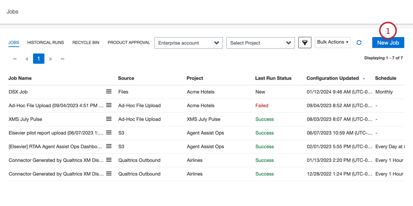 haciendo clic en el botón nuevo trabajo