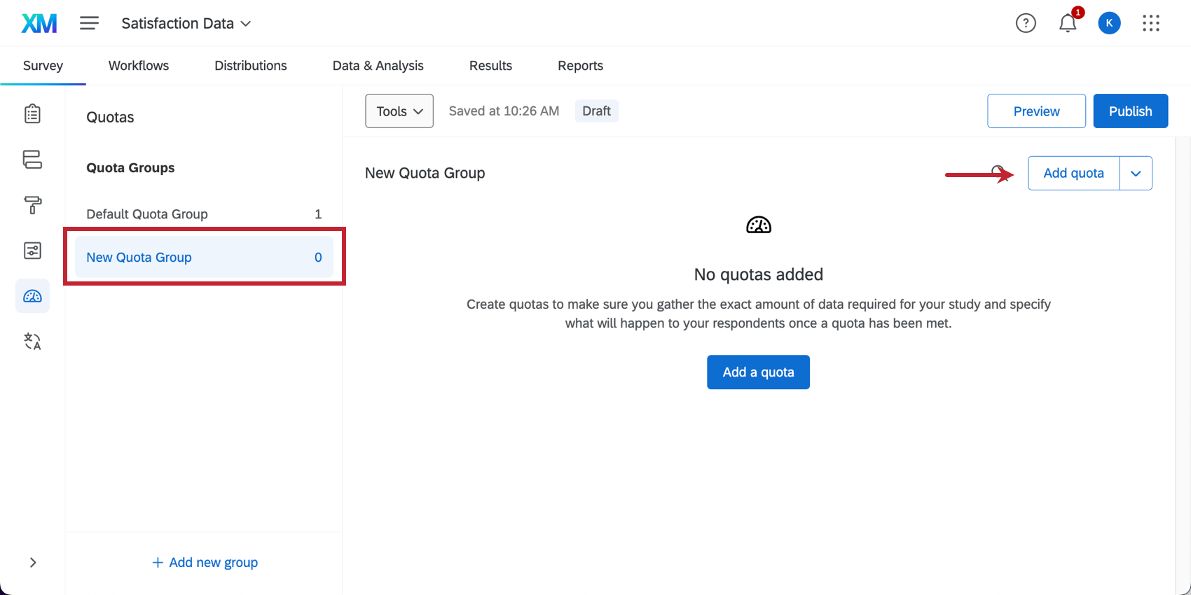 Nuevo grupo de cuota seleccionado y botón para agregar cuota resaltado
