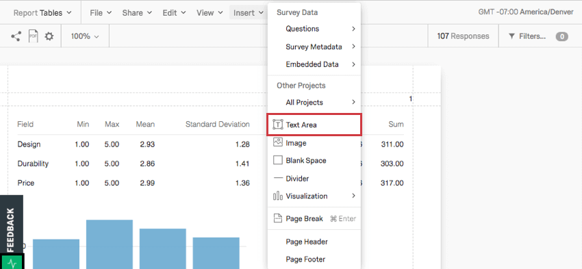 Option de zone de texte dans le menu dinsertion