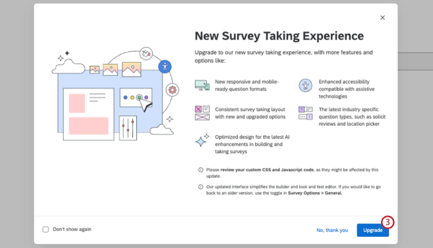 new survey taking experience pop-up window