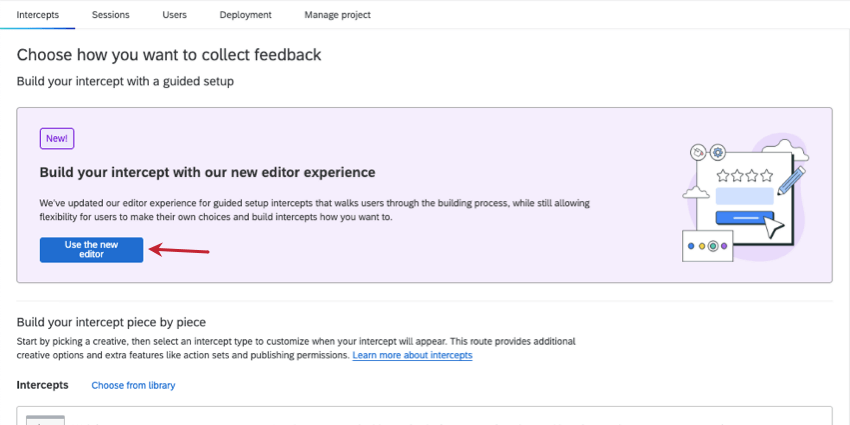 imagem do novo editor na parte superior da página de criação de novo interceptor