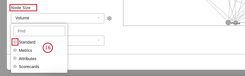 Selecione 1 dos cálculos disponíveis a serem refletidos pelo tamanho dos nós da rede